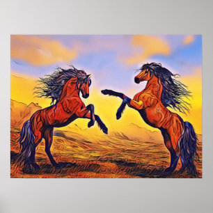 Poster Cartaz de Par de Cavalos
