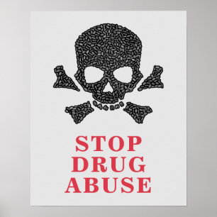 Poster Cartaz de Parar Abuso de Drogas com Crânio Feito d
