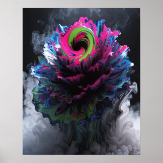 Poster Cartaz de Parede com Design Floral Psicodélico