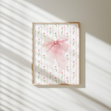 Cartaz de Parede Coquette de Tulepo com Laço Rosa