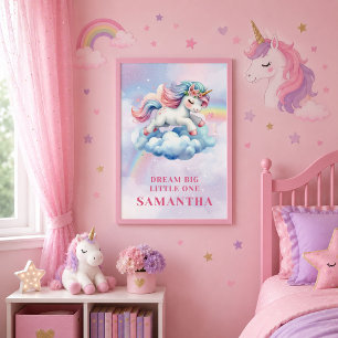 Poster Cartaz de Parede de Aniversário de Menina Unicórni