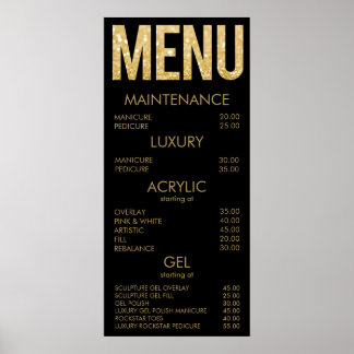 Pôster Cartaz de Parede do Menu do Salão Black & Gold Gli