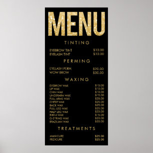 Pôster Cartaz de Parede do Menu do Salão Brilho Preto e D