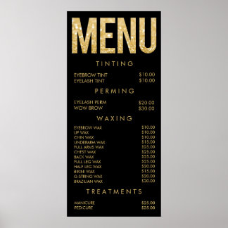 Pôster Cartaz de Parede do Menu do Salão Brilho Preto e D