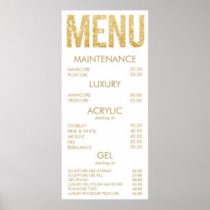 Poster Cartaz de Parede do Menu do Salão de Brilho Preto
