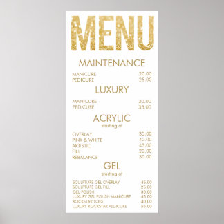 Poster Cartaz de Parede do Menu do Salão de Brilho Preto 