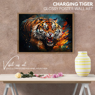 Pôster Cartaz de Parede Glossy Tigre Carregando Arte