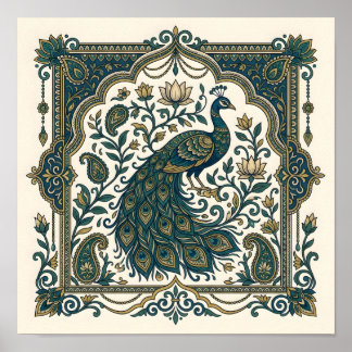 Poster Cartaz de Parede Indian Peacock Paisley Lotus