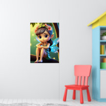 Cartaz de Parede Infantil Fada Pixie Azul Colorido