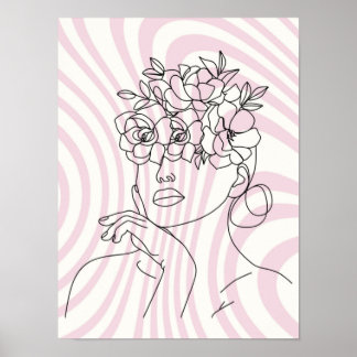 Poster Cartaz de Parede Linha Artística de Mulher Floral,
