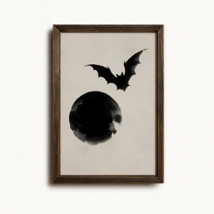 Poster Cartaz de Parede Silhueta de Morcego Lua Halloween