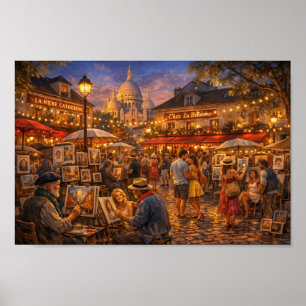 Poster Cartaz de Paris Montmartre Noite Sonhadora