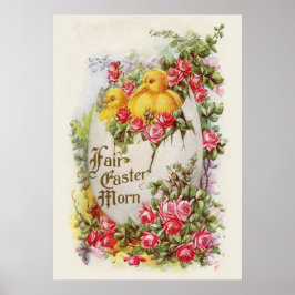 Poster Cartaz de Páscoa de Franguinhos e Rosas