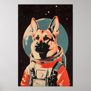 Poster Cartaz de Pastor Alemão Astronauta, Pastor Alemão