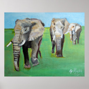 Poster Cartaz de Pintura a Óleo de Elefantes Africanos Ma