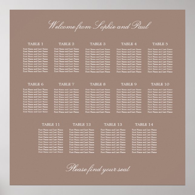 Poster Cartaz de Plano de Assento de Casamento da Mesa Ta (Frente)