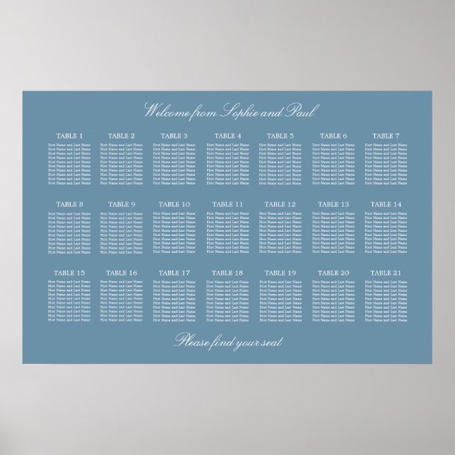 Poster Cartaz de Plano de Assento de Casamento de Mesa 21 (Frente)