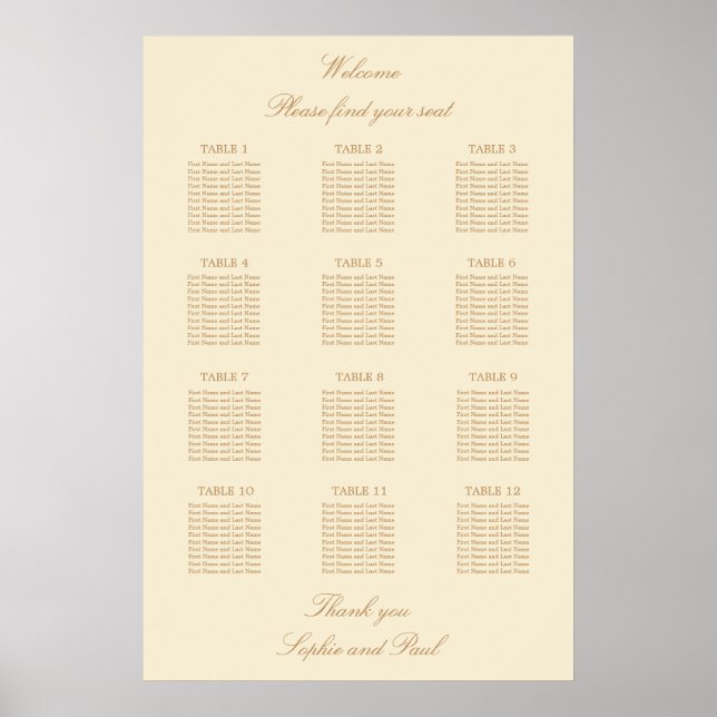 Poster Cartaz de Plano de Assento de Casamento de Mesa Cr (Frente)