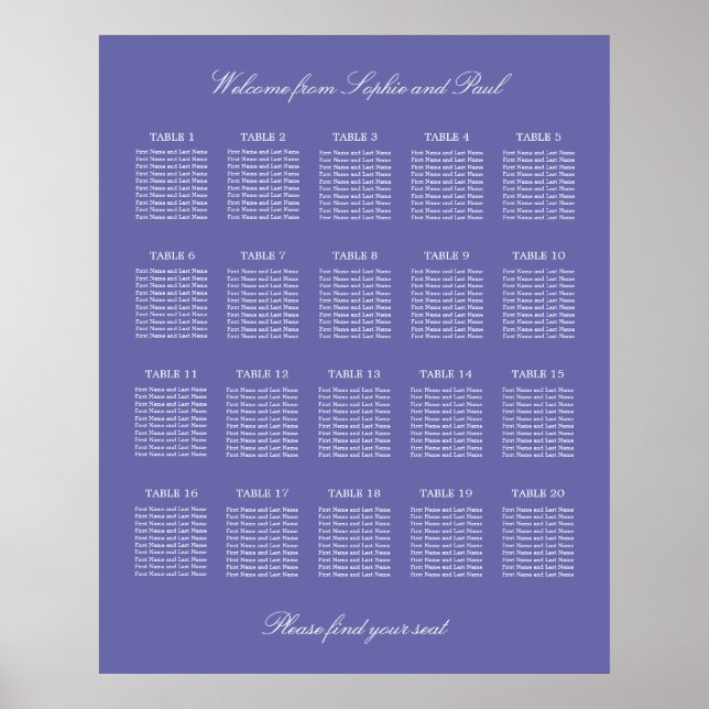 Poster Cartaz de Plano de Assento de Casamento de Mesa La (Frente)