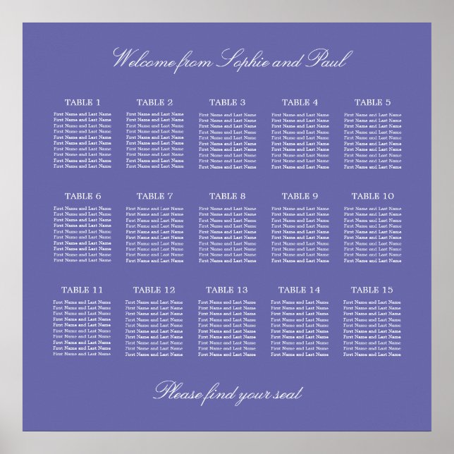 Poster Cartaz de Plano de Assento de Casamento de Mesa La (Frente)