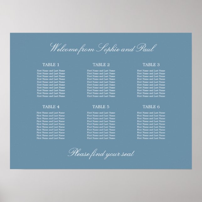 Poster Cartaz de Plano de Assento de Casamento na Mesa 6  (Frente)