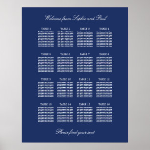 Poster Cartaz de Plano de Assentos de Casamento Azul Mari