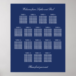 Poster Cartaz de Plano de Assentos de Casamento Azul Mari