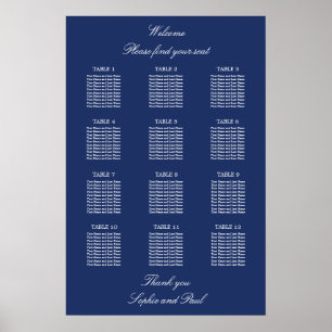 Poster Cartaz de Plano de Assentos de Casamento com 12 Me