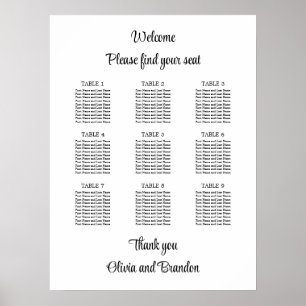 Poster Cartaz de Plano de Assentos de Casamento de Mesa 9