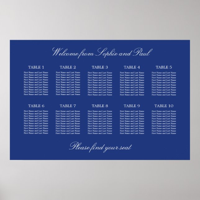 Poster Cartaz de Plano de Assentos de Casamento de Mesa A (Frente)