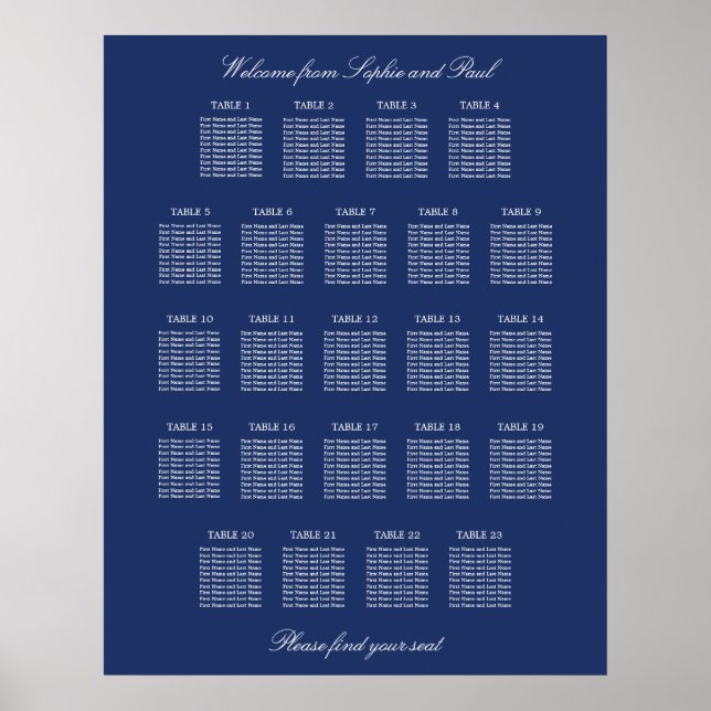Poster Cartaz de Plano de Assentos de Casamento de Mesa A (Frente)