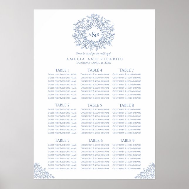 Poster Cartaz de plano de assentos de casamento em círcul (Frente)