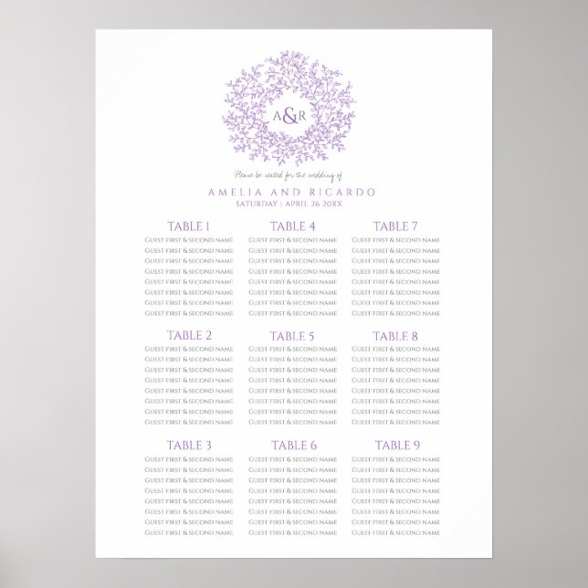 Poster Cartaz de plano de assentos de casamento em círcul (Frente)
