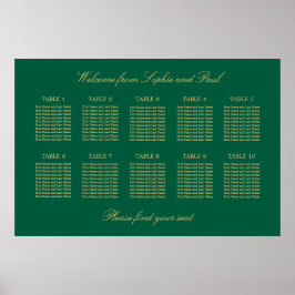 Poster Cartaz de Plano de Assentos de Mesa Verde Dourado 