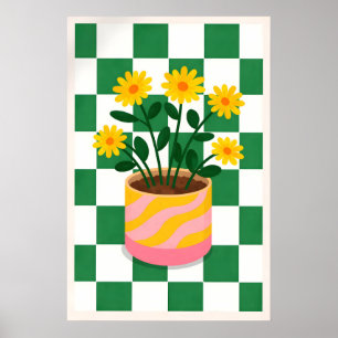 Poster Cartaz de Planta de Flor Amarela, Xadrez Verde