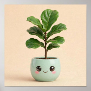 Poster Cartaz de Planta Interna Kawaii Fiddle-Leaf Fig