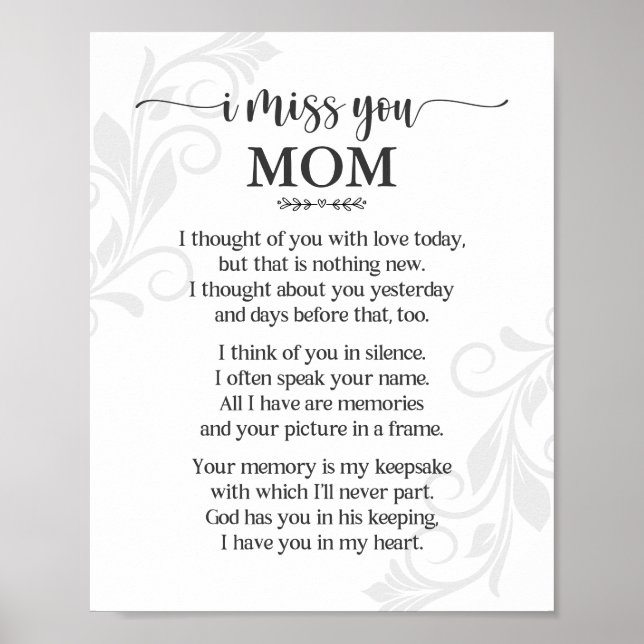 Poster Cartaz de Poema Eu Sinto Sua Falta Mãe (Frente)