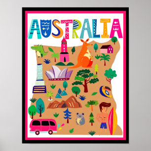 Poster Cartaz de Pontos Turísticos e Vida Selvagem da Aus