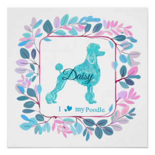 Pôster Cartaz de Poodle Azul Pastel Elegante Personaliz