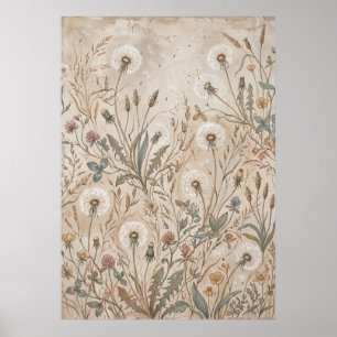 Poster Cartaz de Prado de Flores Silvestres Vintage