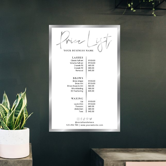 Poster Cartaz de Preços de Negócios Prata e Branco Modern (Use this business menu for any type of products or services )