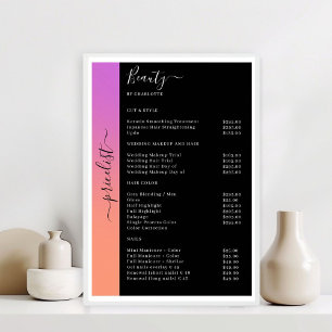 Poster Cartaz de Preços de Salão Laranja, Roxo e Preto