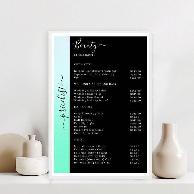 Poster Cartaz de Preços de Salão Ombre & Black (Ombre Green & Black Pricelist Salon Poster)