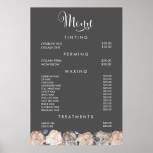 Pôster Cartaz de Preços do Menu de Beleza de Cabelo Salão