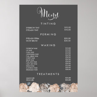 Pôster Cartaz de Preços do Menu de Beleza de Cabelo Salão