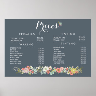 Pôster Cartaz de Preços do Menu de Beleza de Cabelo Salão