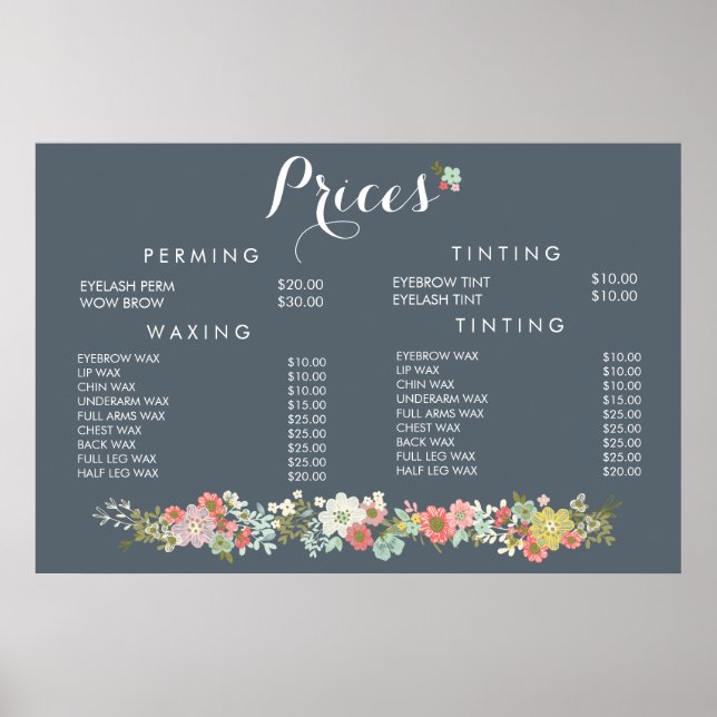 Pôster Cartaz de Preços do Menu de Beleza de Cabelo Salão (Frente)