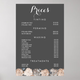 Pôster Cartaz de Preços do Menu de Beleza de Cabelo Salão