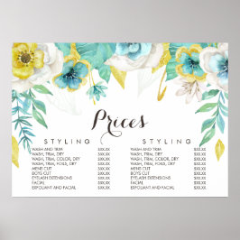 Poster Cartaz de Preços do Menu de Esteticista Floral Dou