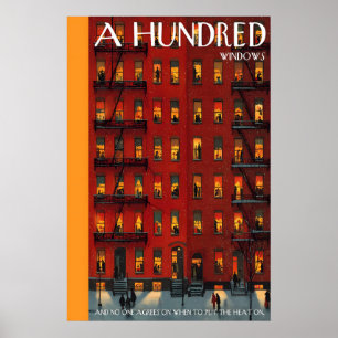 Poster Cartaz de Prédio de Apartamentos Janelas Iluminada